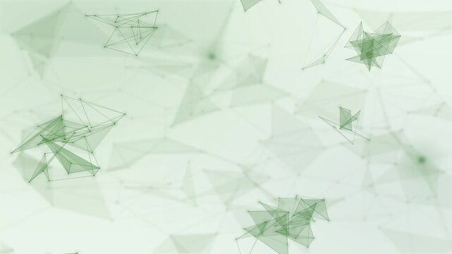 Delicate green translucent planes and clustered line formations float across a pale open canvas, creating a gentle animated setting for sustainability, healthcare, education, and modern design.