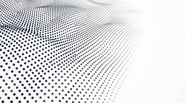 Abstract wave pattern made of small dots on a bright white background.