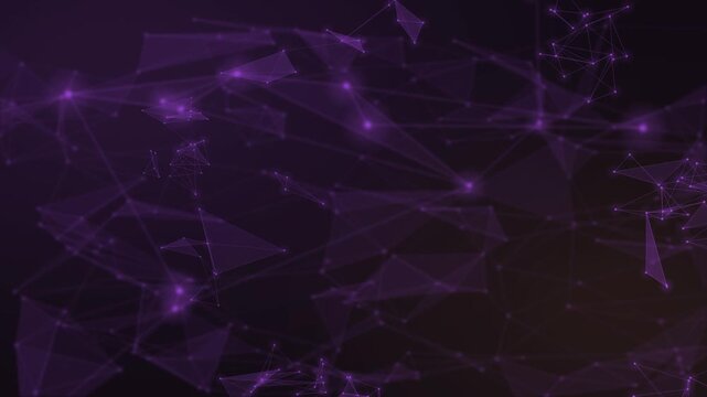 Violet luminous points and transparent angular planes move through a deep plum environment, creating an immersive sci-fi atmosphere for motion design, interfaces, and online campaigns.