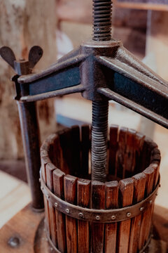 Traditional manual honey press used in beekeeping and honey processing