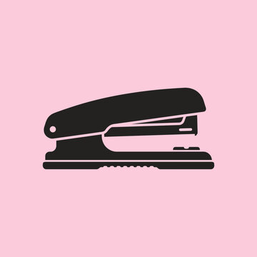 Silhouette of a stapler on a pink background.