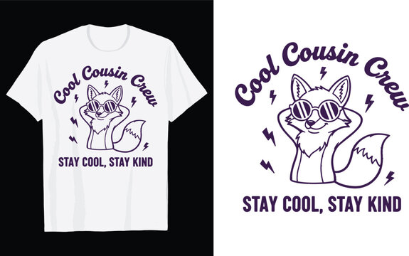 Cool Fox in Sunglasses T-Shirt Vector Design, Funny Cool Cousin Crew Quote Graphic