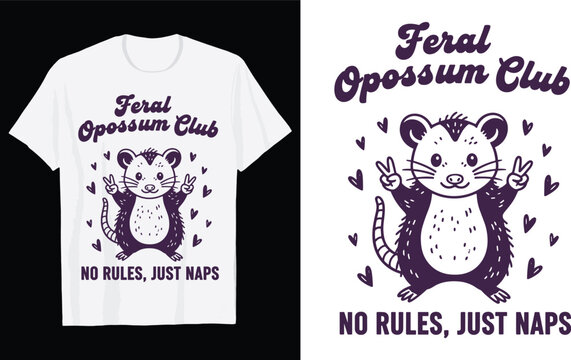 Cute Opossum Peace Sign T-Shirt Vector Design, Funny Feral Opossum Club Quote Graphic