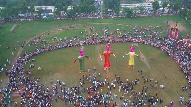 Aerial view of Ravan Dahan in Jagadhri work shop, Haryana, India.