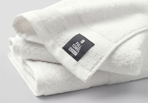 White Towel Label Mockup on Folded Towels