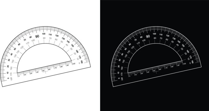 Minimalist protractor icon vector,  school ruler illustration, geometry measurement tool for education and drafting