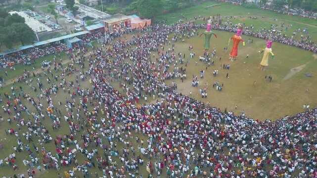 Aerial view of Ravan Dahan in Jagadhri work shop, Haryana, India.