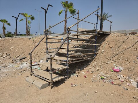 temporary stairs on a landscape construction site