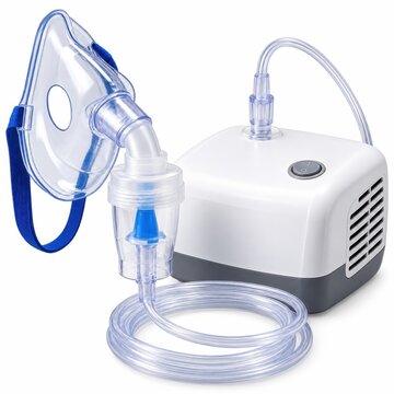 Portable Medical Nebulizer With Mask And Tubing Isolated White
