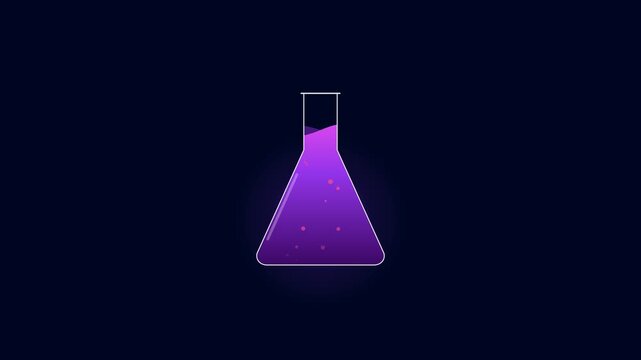 Purple chemical liquid filling laboratory conical flask beaker science icon loop