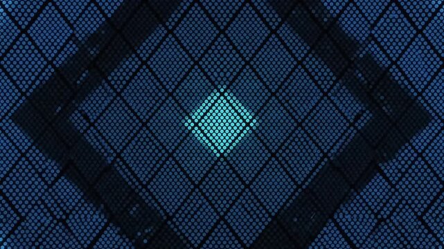 Abstract blue glowing dotted diamond pattern pulsing LED background loop   