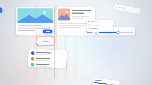 Blue UI kit components on clean white layout seamless loop