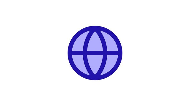 Minimalist blue globe icon symbol on white background