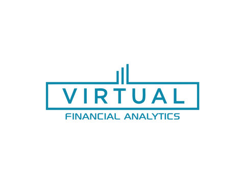 Financial analytics logo with rectangular frame and bar graph illustration