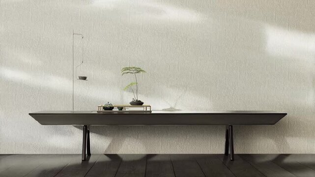 Minimal Interior with Console Table and Moving Sunlight Shadows
