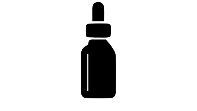 Minimalist black dropper bottle icon, flat vector symbol for medicine, essential oil label, pharmacy packaging design asset