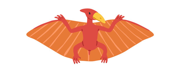 Dinosaur Pterodactyl. Cute flying jurassic dino animal isolated on white background. Funny extinct reptile. Flat vector illustration, hand drawn. © passionastia