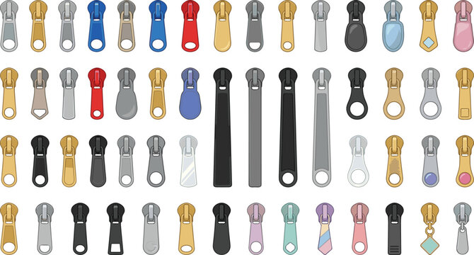 Zipper Slider Puller Hardware Vector Collection for Fashion and Clothing Design
