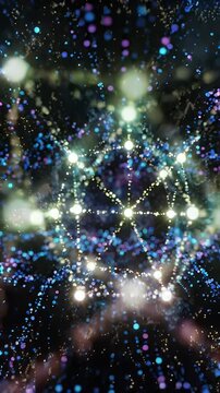 Abstract Quantum Particle Network Visualization - A mesmerizing abstract visualization of glowing particles forming intricate networks against a dark background.
