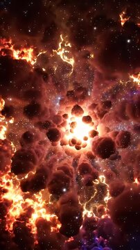 Massive Star Reaches Final Stage Explodes in Cosmic Event - A spectacular depiction of a massive star in its final evolutionary stage, bursting outwards in a luminous and fiery explosion.