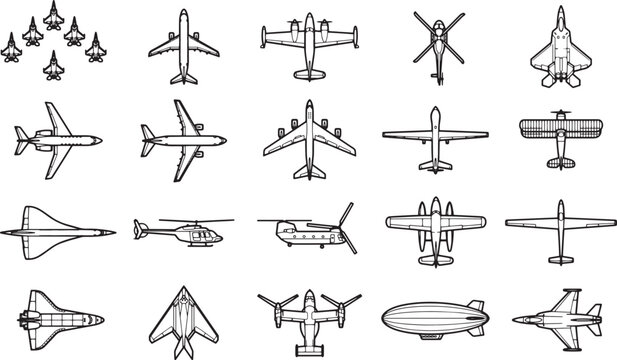 Collection of airplane icons and illustrations.