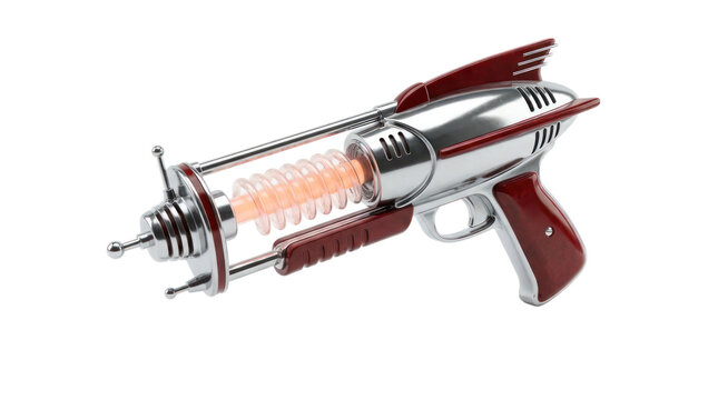 Retro sci-fi ray gun on black background.