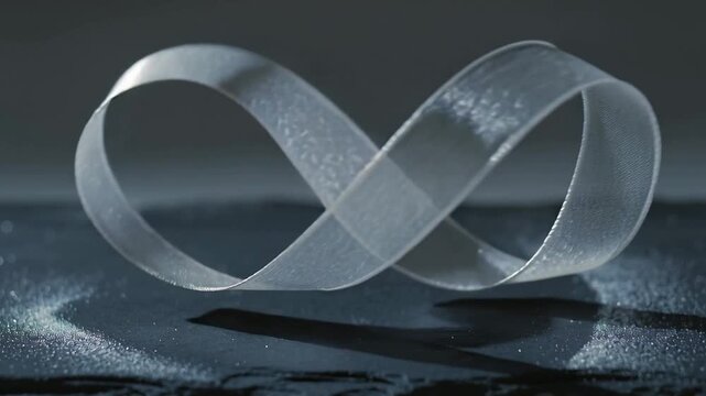 Shifting frosted ribbon rotating, lifting on slate tray while side light casting powder highlights