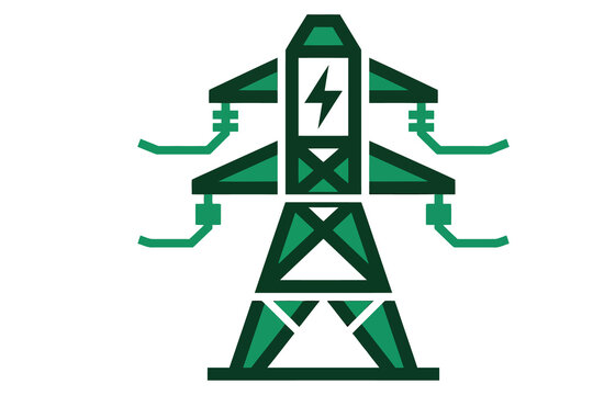 Green energy icon featuring a wind turbine combined with ocean wave elements for sustainable power branding