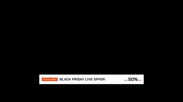 Swiss Editorial Black Friday Lower Third Bar Overlay 4K Loop on Transparent Alpha Background