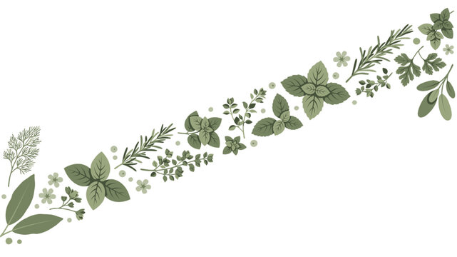 Herb and botanical background with a diagonal leaf band