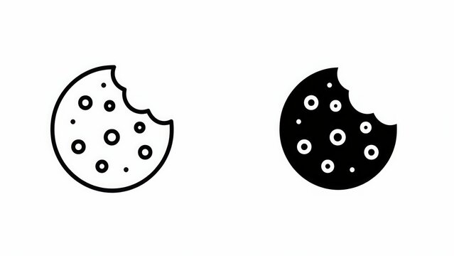 Black and white bitten cookie icons isolated on white background. Perfect for bakery and snack design concepts.