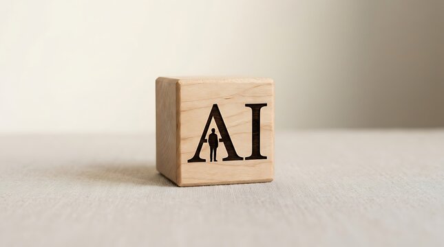 Wooden block with ai text and human icon
