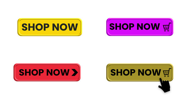 Shop Now Button Set, Colorful Ecommerce Shopping Transparent Background