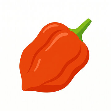 Habanero pepper with a bright orange skin and green stem rests isolated.