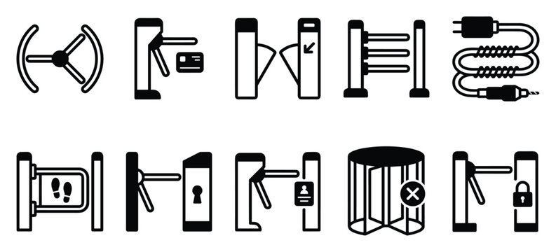 Set of ten different gate barrier and security access icons