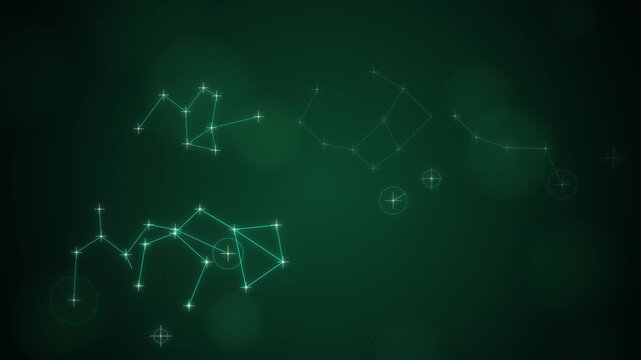 Emerald green constellation star map in 3d depth with copy space
