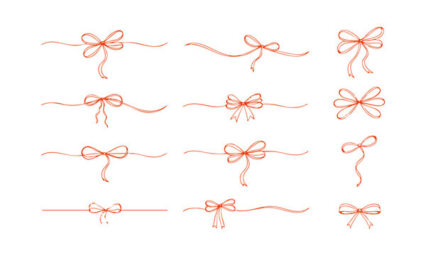 Hand Drawn Bow Divider and Ribbon Line Collection.