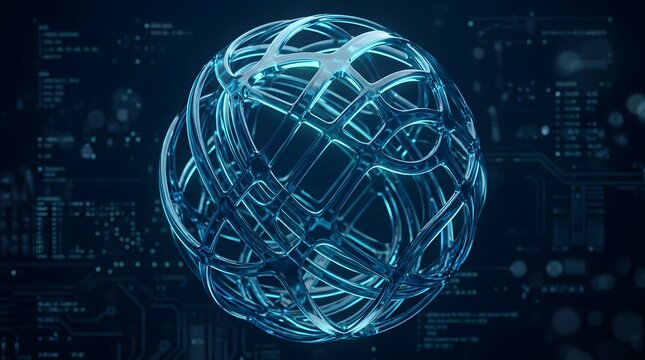 Abstract 3d sphere made of glowing blue glass interconnected nodes