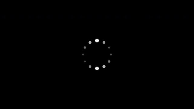 Seamless loop of a complex dual continuous wave loading animation on a black screen, featuring static white dots that expand and brighten as two intersecting waves pass over them in opposite direction