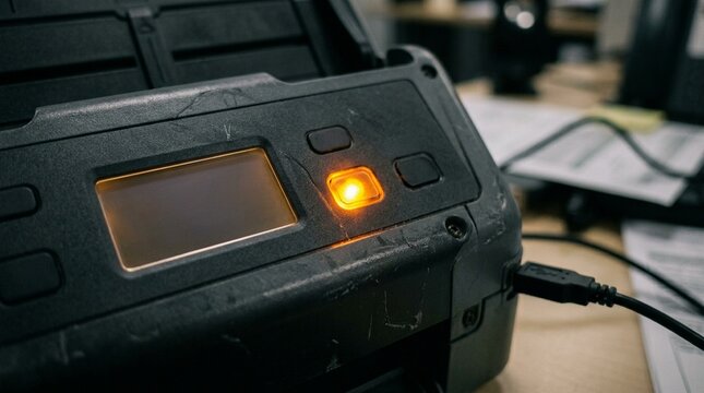 Close-up of scanner light blinking during firmware update