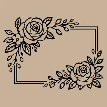 Floral rose frame border illustration for wedding invitation design