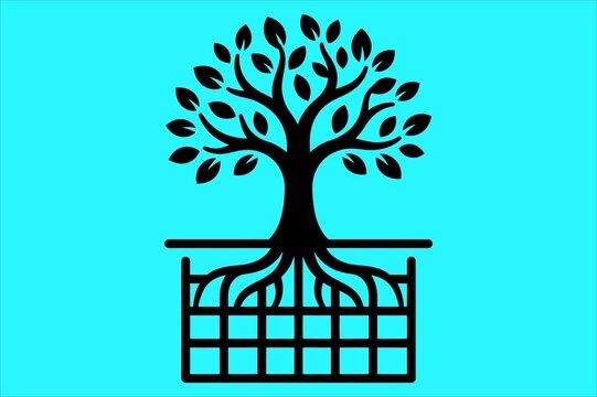 Tree with roots growing inside a square frame as a symbol of growth and foundation tree icon organic growth nature symbol foundation environmental concept sustainable