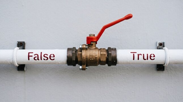 Valve controlling flow between False and True concepts on pipes.