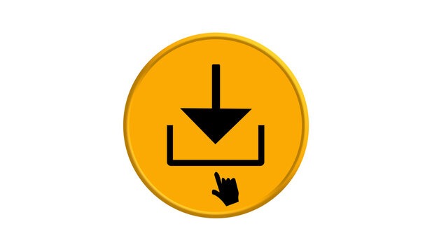 Download Icon with Click Cursor, Yellow Download Button Symbol Transparet Background