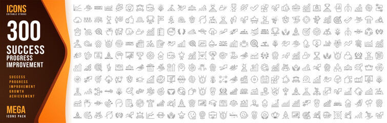 Obraz na płótnie Canvas 300 Success, Progress, Improvement Line Icons Set, Editable Vector Collection