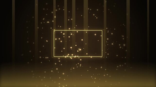 Elegant Golden Rectangular Frame Motion Graphics Background Featuring Floating Particles and Light Ra