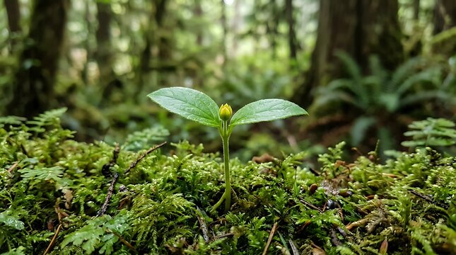 Small green plant growing in the forest