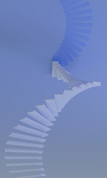 Twisting periwinkle 3D stairs in a soft haze