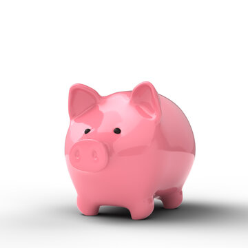 Pink piggy bank 3D render isolated on transparent background
