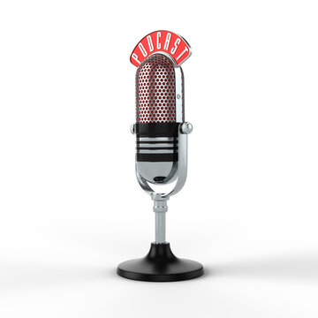 Microphone Podcast 3D illustration isolated on transparent background.